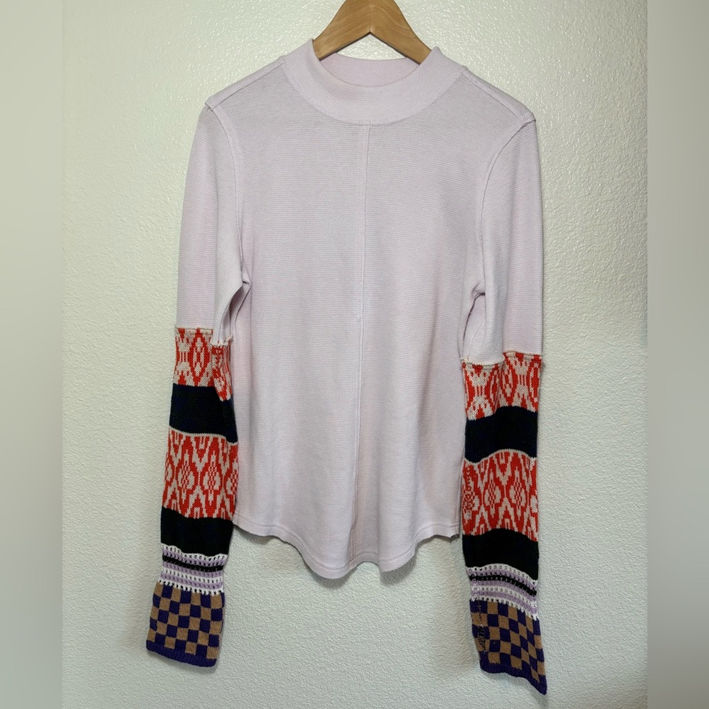 We The Free Light Pink Long Sleeve Thermal Cuff with Patterned Sleeve Panels